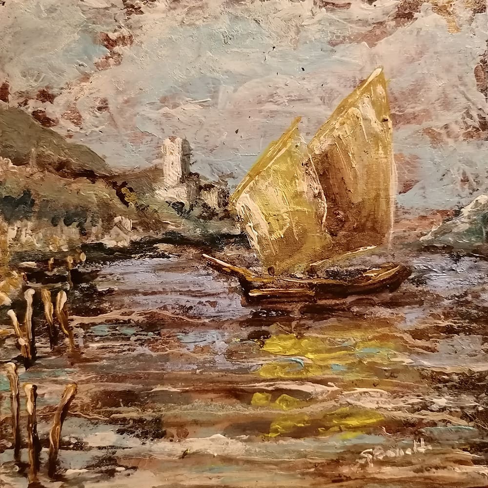 Scorcio del Castello Scaligero con vele sul lago